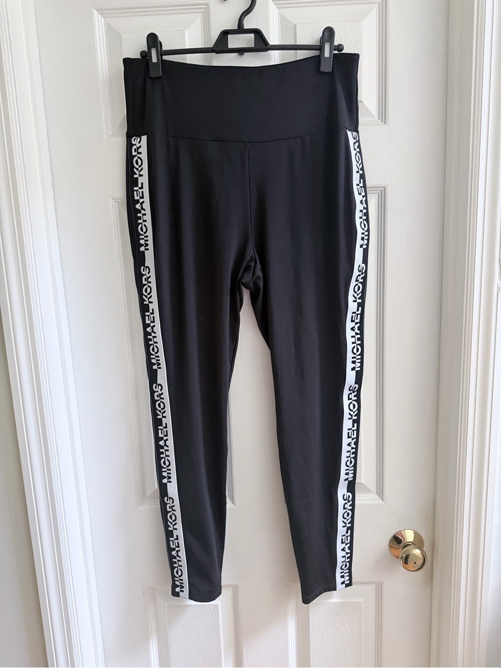 Michael Kors Black High-Waist Leggings with White Logo Side Tape